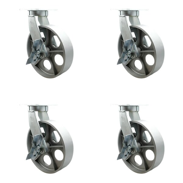Service Caster 12'' Heavy Duty Semi Steel Cast Iron Swivel Caster Set with Brakes, 4PK CRAN-SCC-KP92S1230-SSR-SLB-4 - main